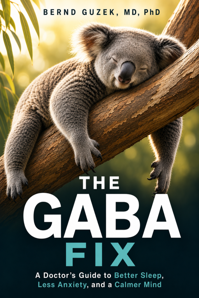 A koala sleeping on a tree. Cover für the book The GABA Fix.